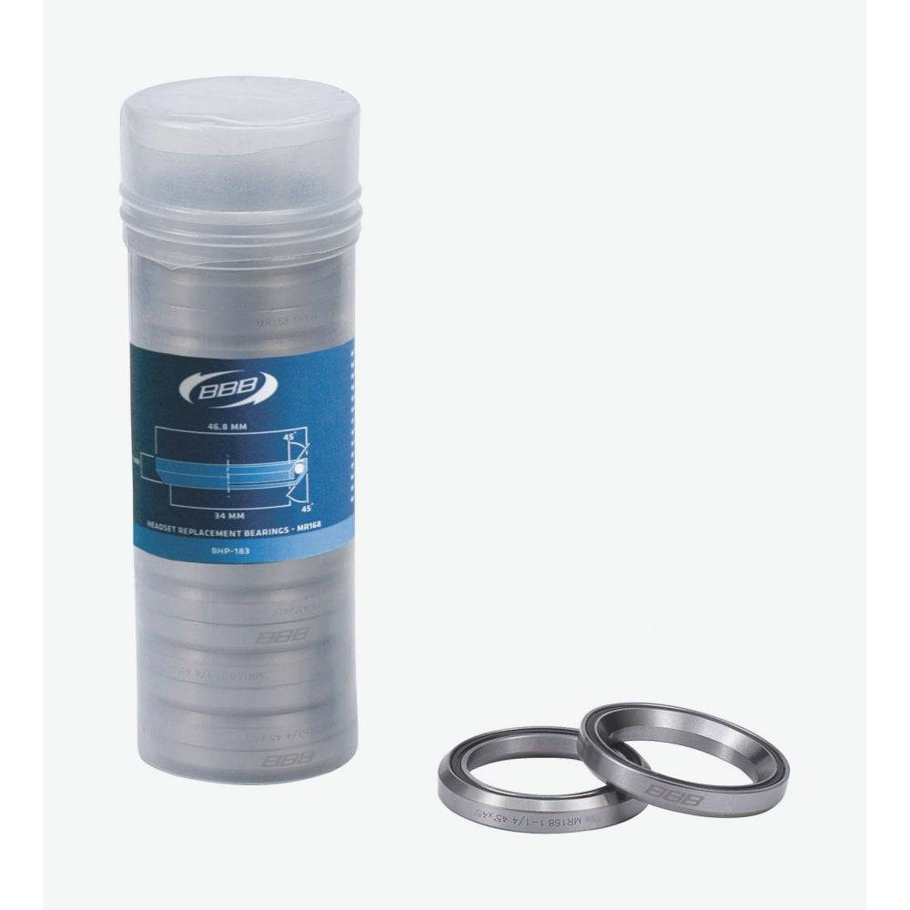 BBB BHP-183 headset bearings, sealed 1.1/4 inch, 46.8×7mm, 45°×45° for smooth steering in bicycle components.