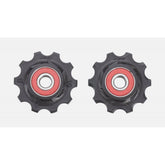 Black BBB BDP-11 RollerBoys ceramic jockey wheels for Shimano, SRAM, and Campagnolo 10T bike derailleur components.