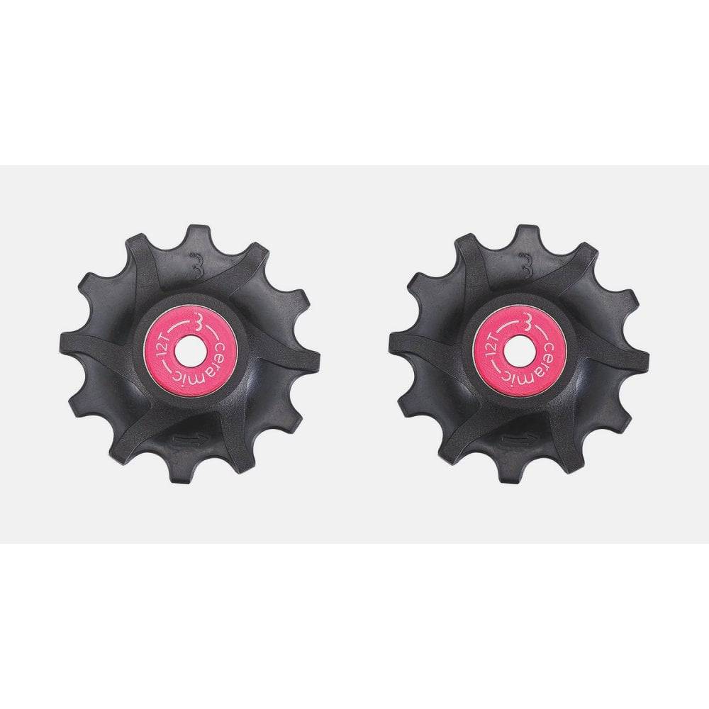 BBB BDP-16 RollerBoys ceramic SRAM 12T jockey wheels for rear derailleur, close-up of high-performance bike components.