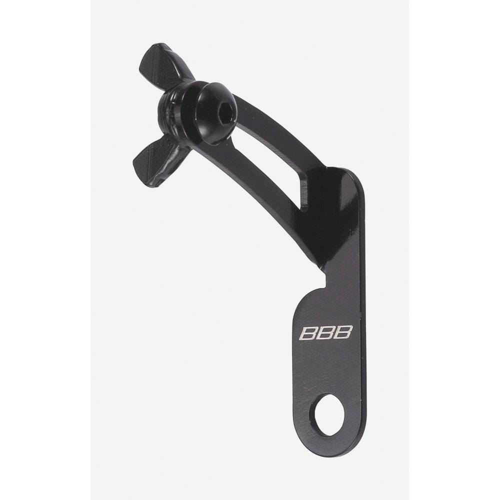 BBB BSP-94 FrameFix clamp for race number plates, lightweight aluminum mounting accessory on a black background.