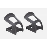 BBB BPD-95 NoseTight M strapless toe clips for BBB bike pedals, shown attached to pedal with sleek black design and secure fit.