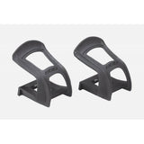BBB BPD-95 NoseTight M strapless toe clips for BBB bike pedals, shown attached to pedal with sleek black design and secure fit.