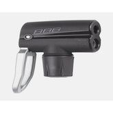 BBB BFP-93 DualHead 2.0 pump head for floor pumps with Presta and Schrader valve compatibility, shown attached to a bicycle pump.