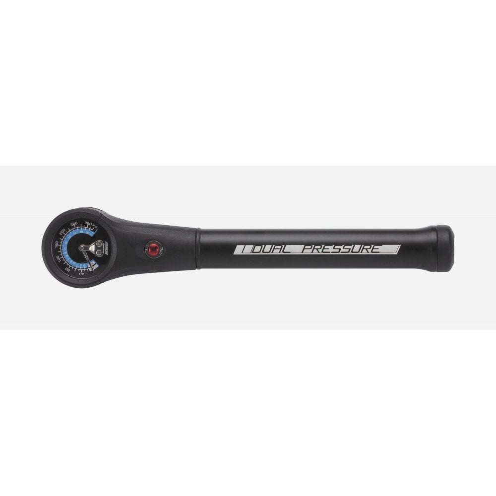 BBB BMP-39 dual-pressure combi pump for tyres and suspension with built-in gauge, compact bike accessories for inflating tires.