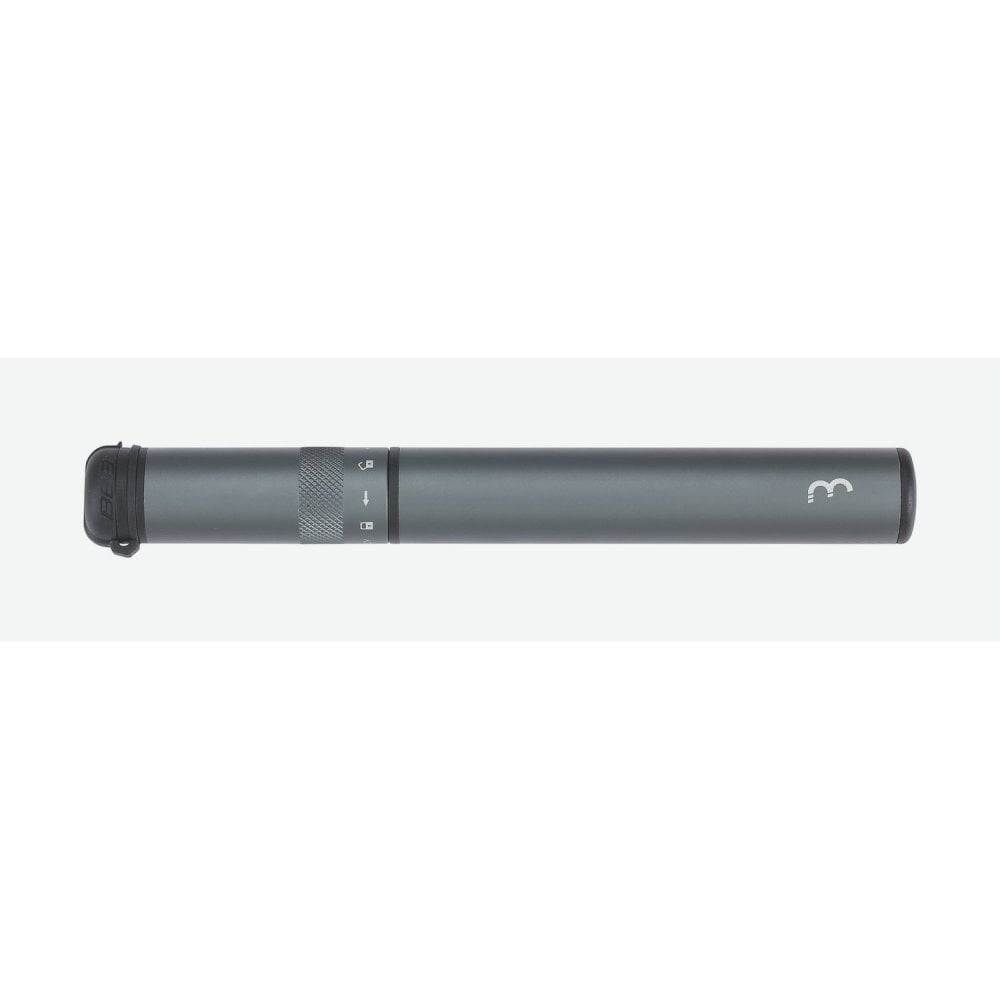 BBB BMP-50 Samurai telescopic mini bike pump in grey, 210mm, designed for high-pressure bicycle tire inflation.