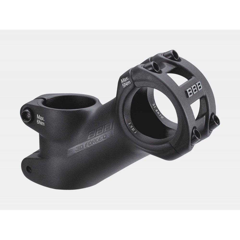 BBB Highrise MTB Stem BHS-25 with 35° angle for 31.8mm handlebars, mountain bike component showing the stem and handlebar connection.