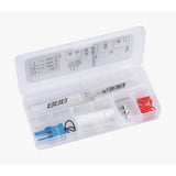 BBB BBS-101 disc brake bleed kit for Avid, Shimano, Magura, Hayes, and Sram, shown with tools and brake fluid bottles.