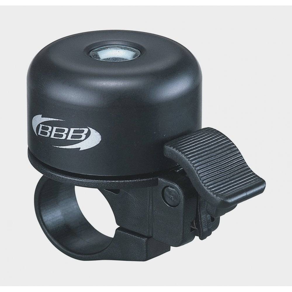 BBB Horns & Bells Loud&Clear bike bell with standard clamp, featuring bright metal finish and easy-to-use thumb lever.
