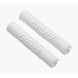 BBB Cablewrap frame protectors for 4mm derailleur cables in black and white, shown on bicycle frame components.