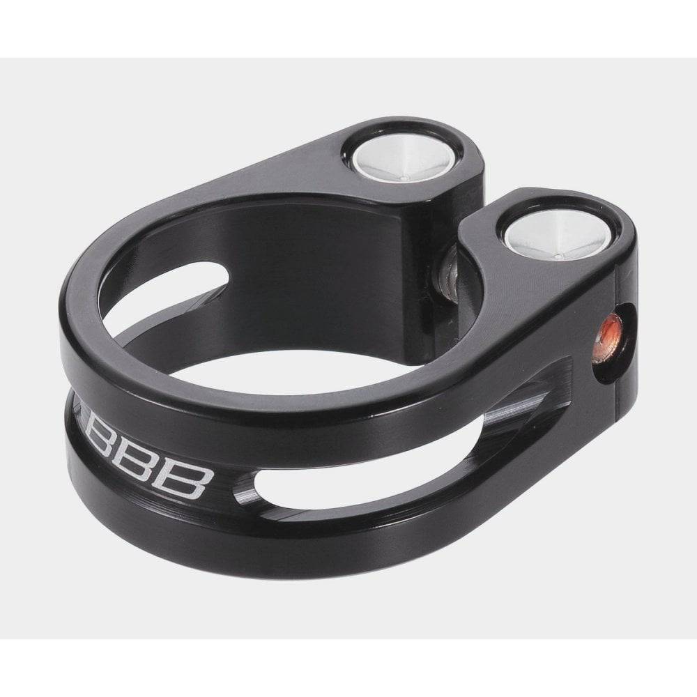 BBB Lightstrangler Seat Clamp BSP-85 for bike seatposts, shown as a black bike component with tightening bolt and clamp body.