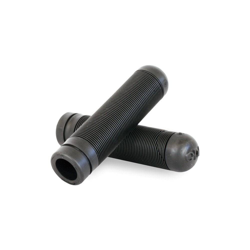 Black ODI Attack slip-on mountain bike grips, 120mm handlebar grips designed for durability and comfort on MTB components.