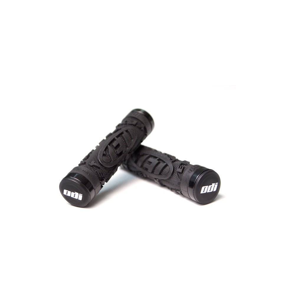 ODI Yeti Hard Core MTB lock-on grips in black with snap cap end plugs, 130mm mountain bike handlebar components