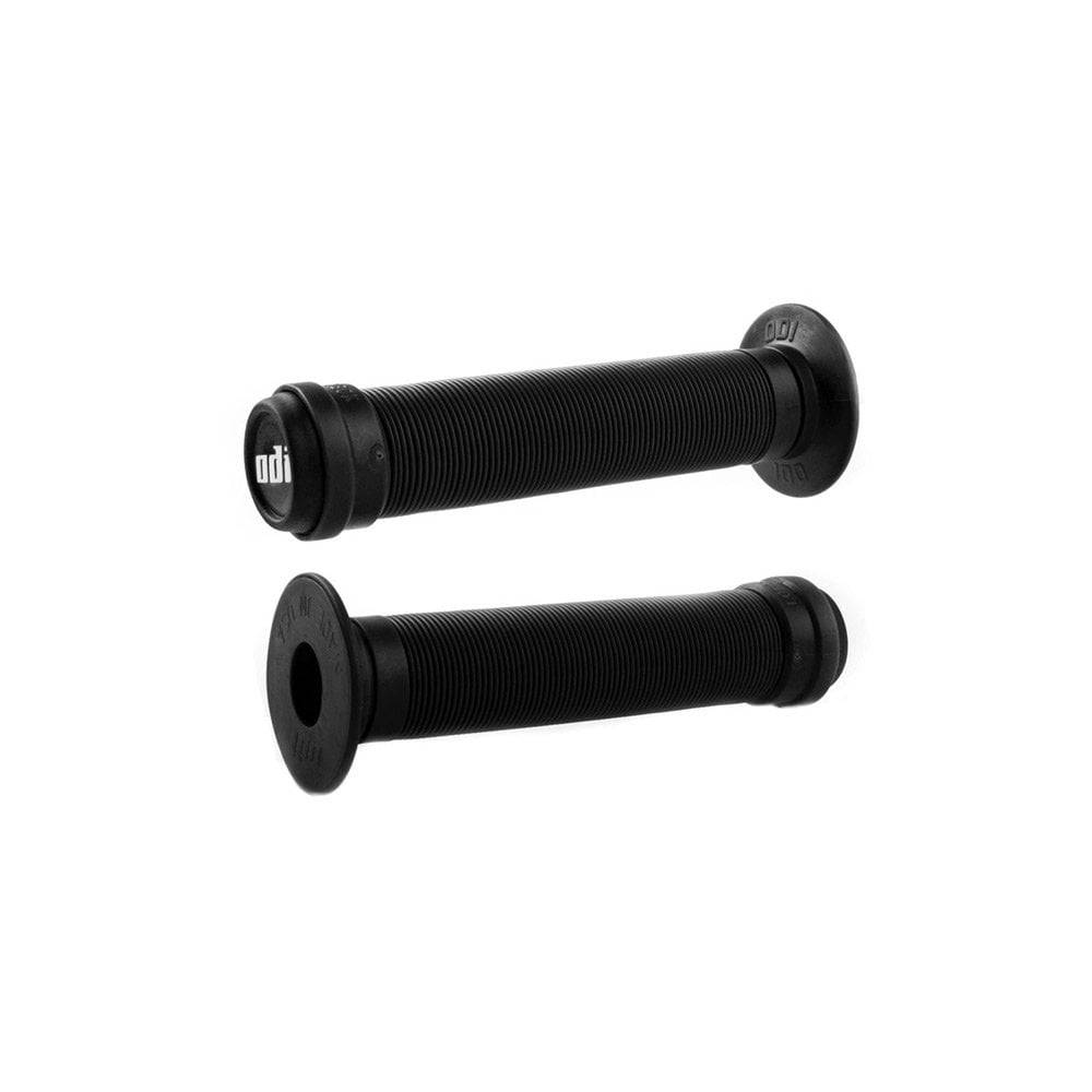 ODI Longneck ST BMX and scooter grips with ribbed pattern and end plugs, durable component for bike and scooter handlebars.