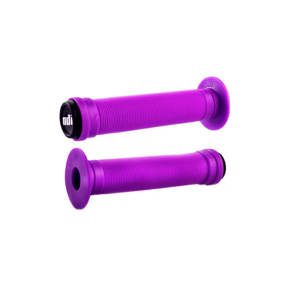ODI Longneck ST BMX and scooter grips with ribbed pattern and end plugs, durable handlebar components for BMX and scooter riding.
