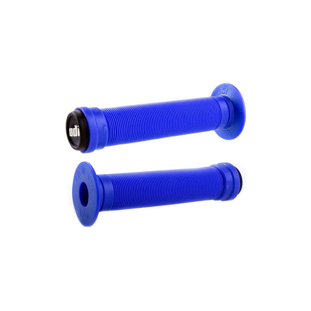 ODI Longneck ST BMX and scooter grips with ribbed pattern and end plugs, designed for enhanced grip and control.