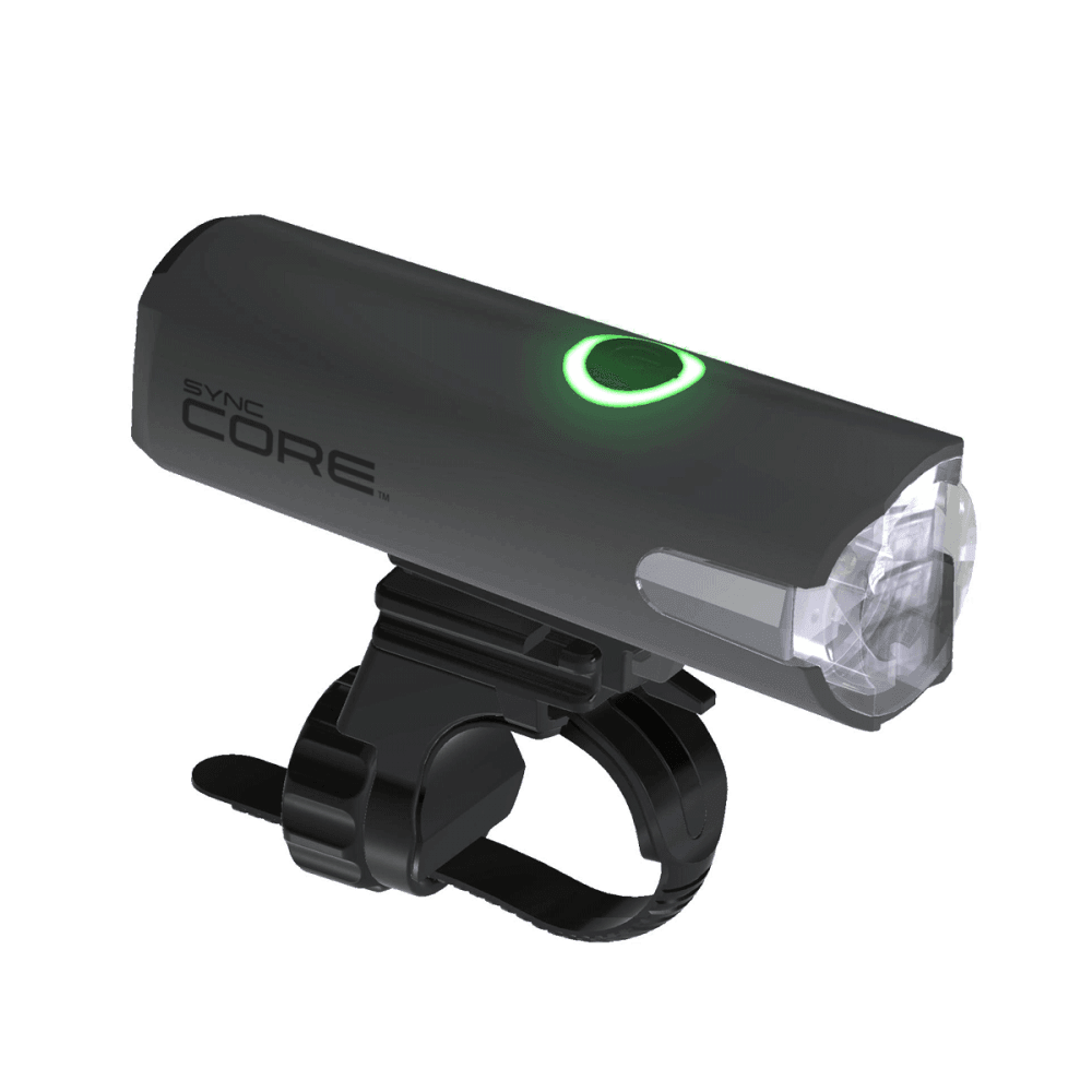 Cateye Sync Core and Sync Kinetic Bluetooth bike light set with LED lights and mounting brackets for cycling safety accessories