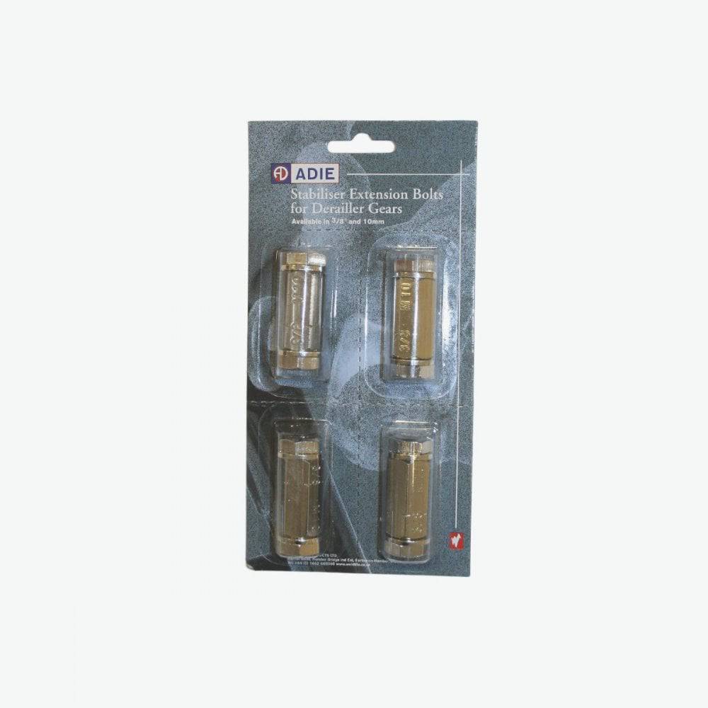 Weldtite gear extension bolts for kids bikes, 3/8" and 10mm axles, durable bike accessories for secure fit.