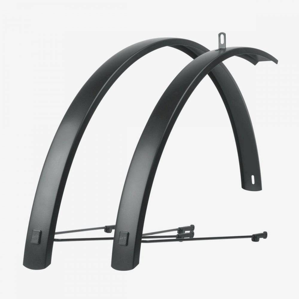 SKS EDGE AL 28-inch aluminium mudguard set in matte black for 700C wheels, designed for bike protection and durability.