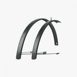 SKS EDGE AL 28-inch aluminium mudguard set in matte black attached to a bike wheel, designed for 28-inch bikes.