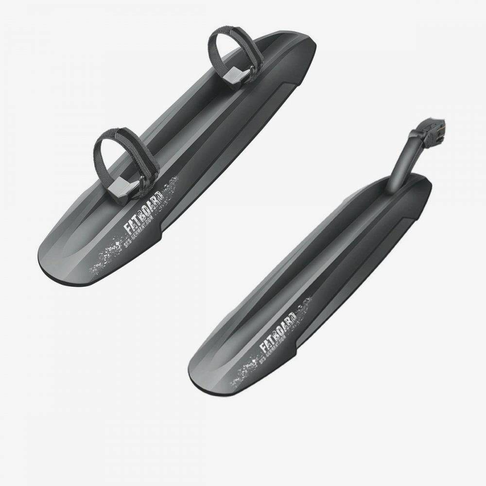 SKS Fat Board extra wide MTB mudguard set for fat bikes and e-bikes with battery protection, durable plastic design.