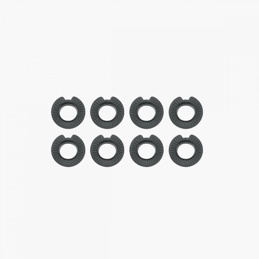 SKS 8-pack 5mm hard plastic spacers for disc brake accessories, showing small black disc brake spacer pieces in a pack