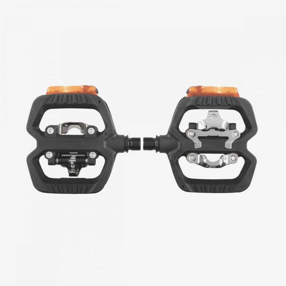 LOOK Geo Trekking Roc Vision hybrid pedals with integrated rechargeable lights and SPD compatibility for cycling components.