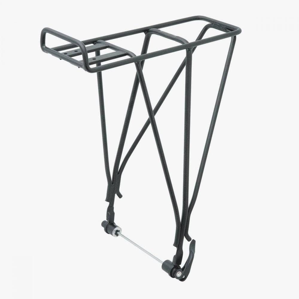 Blackburn Expedition 1 Disc rear bike rack in black, compatible with disc brakes and ready for child seat attachment.