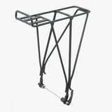 Blackburn Expedition 1 Disc rear bike rack in black, compatible with disc brakes and ready for child seat attachment.