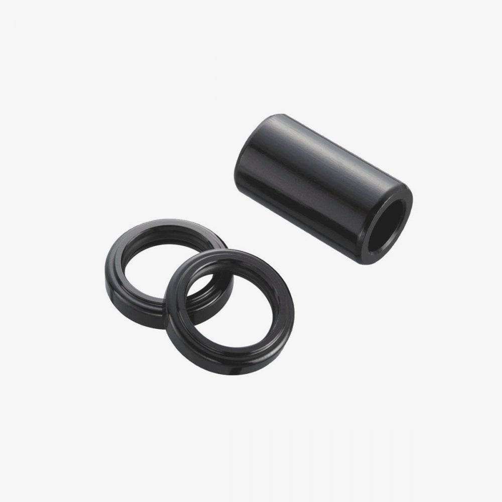 Black Rock Shox rear shock mounting hardware with 40mm metric bearing dust covers, set of 2 for mountain bike suspension components.