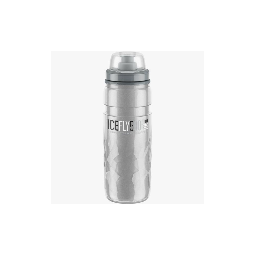 Elite Ice Fly Thermal Cycling Bottle 500ml in smoke color, keeps drinks cool for 2 hours, designed for cycling accessories.
