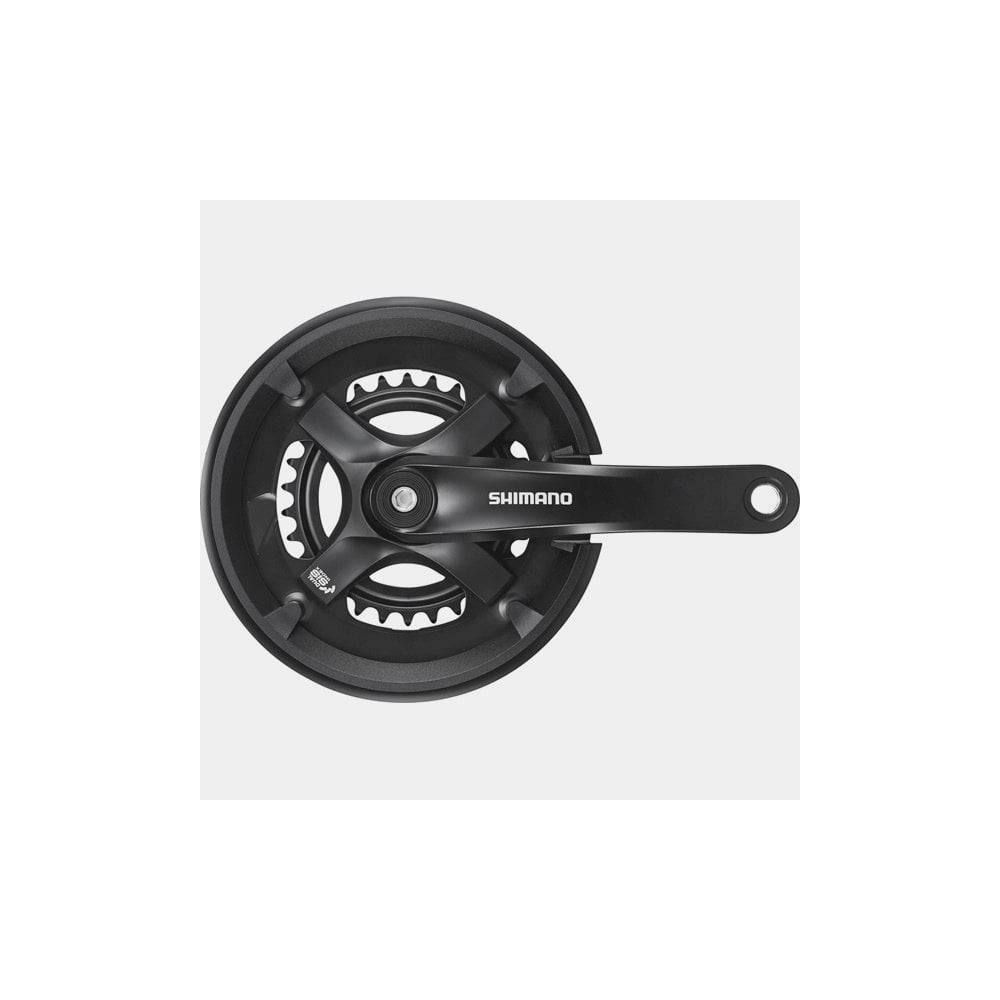Shimano Tourney TY FC-TY501 46/30 double chainset with chainguard, 175mm crank arms, compatible with 7/8-speed bikes.