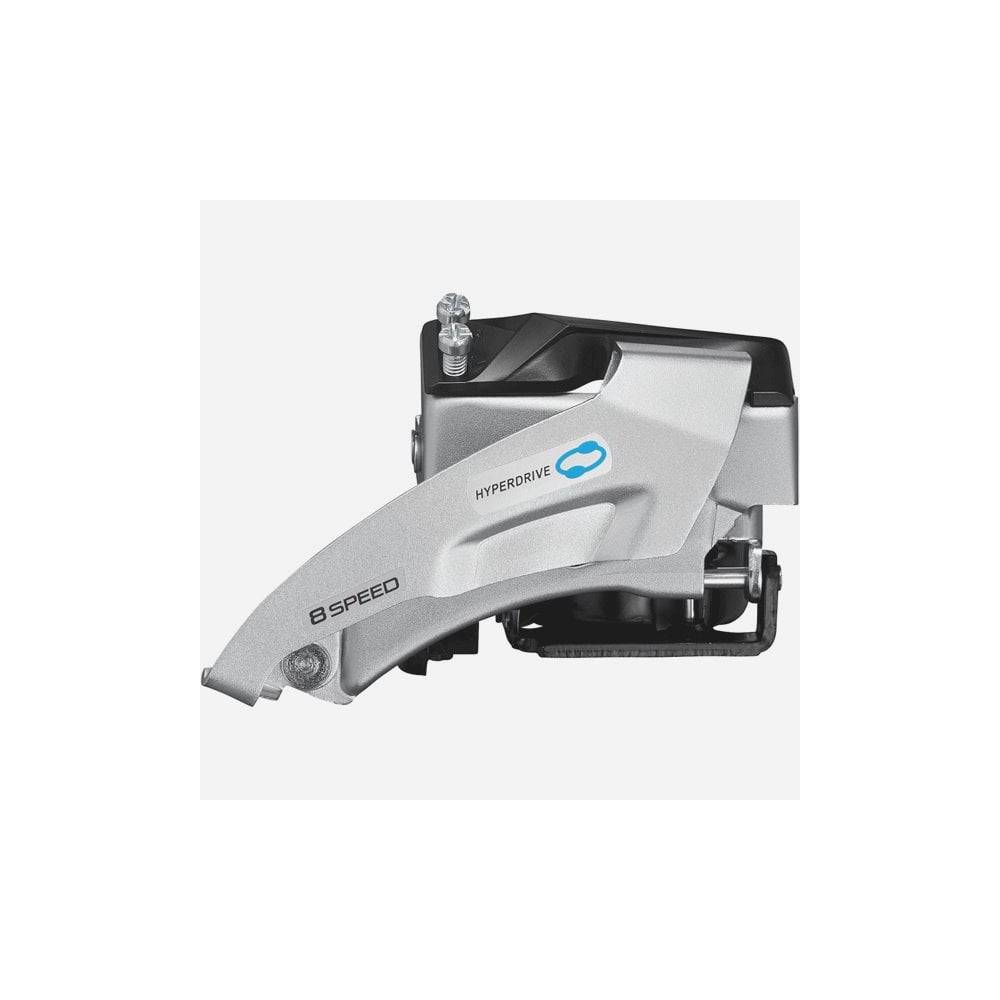 Shimano Altus FD-M315 front derailleur for 7/8-speed bikes, dual pull, double top swing, multi-fit bike components.