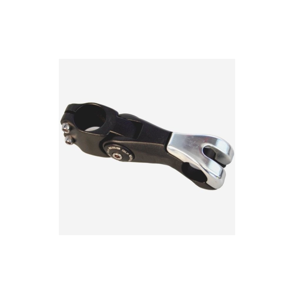 M Part adjustable 4 bolt A-head bike stem with 25.4mm clamp for steering control, showing the stem's design and bolt details.