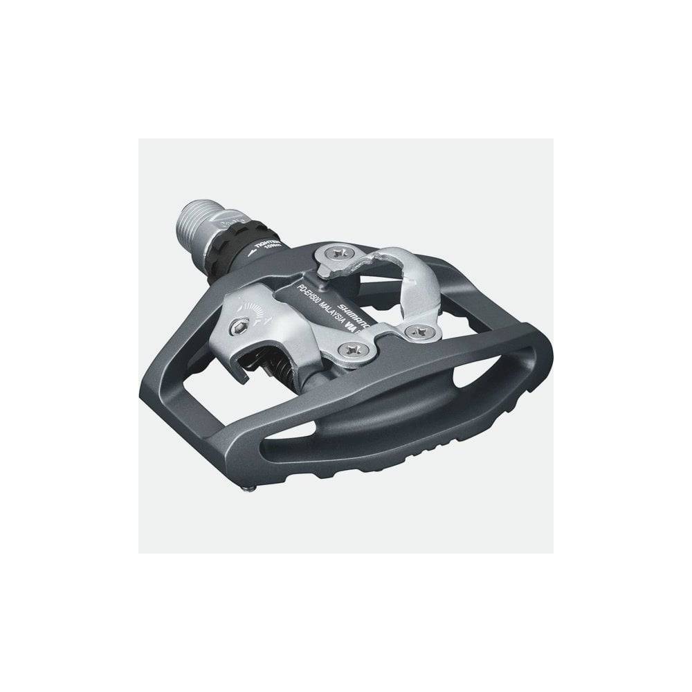 Shimano PD-EH500 dual-sided SPD pedals for commuting and touring bikes, featuring durable components and easy clip-in design.