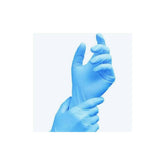 Blue Rema Tip Top powder-free nitrile disposable gloves for workshop use, shown in a pack of 100.