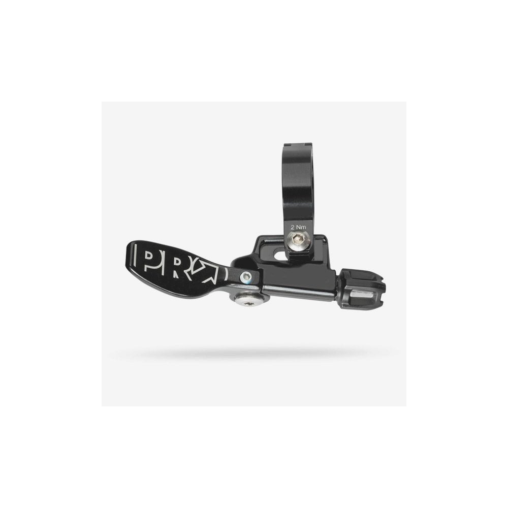 PRO MTB dropper seatpost with left-hand lever for smooth height adjustment, designed for mountain biking components.