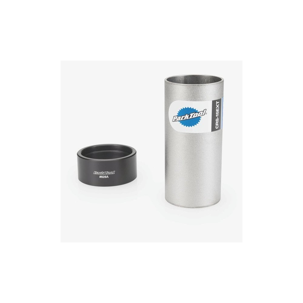Park Tool CRS-15EXT crown race setting system extension for bike forks up to 425mm, used in bicycle workshop assembly.