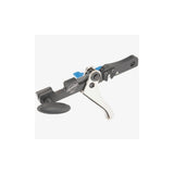 Park Tool HBT-1 hydraulic barb tool for brake hose cutting and installation, shown in a workshop setting.