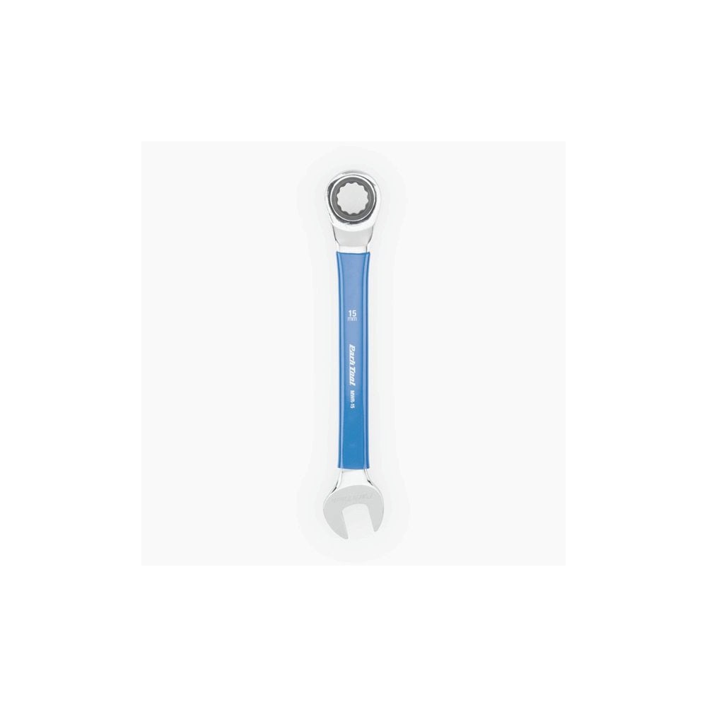 Park Tool MWR-15 15mm ratcheting metric wrench with two-way ratchet ends, ideal for workshop bicycle maintenance.