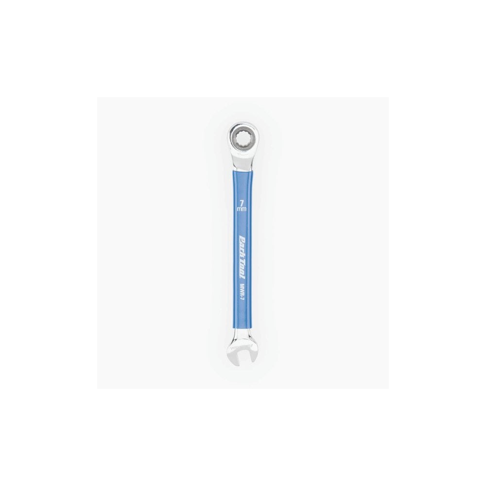 Park Tool MWR-7 7mm ratcheting metric wrench with two-way box ends, ideal for workshop bike maintenance tasks.