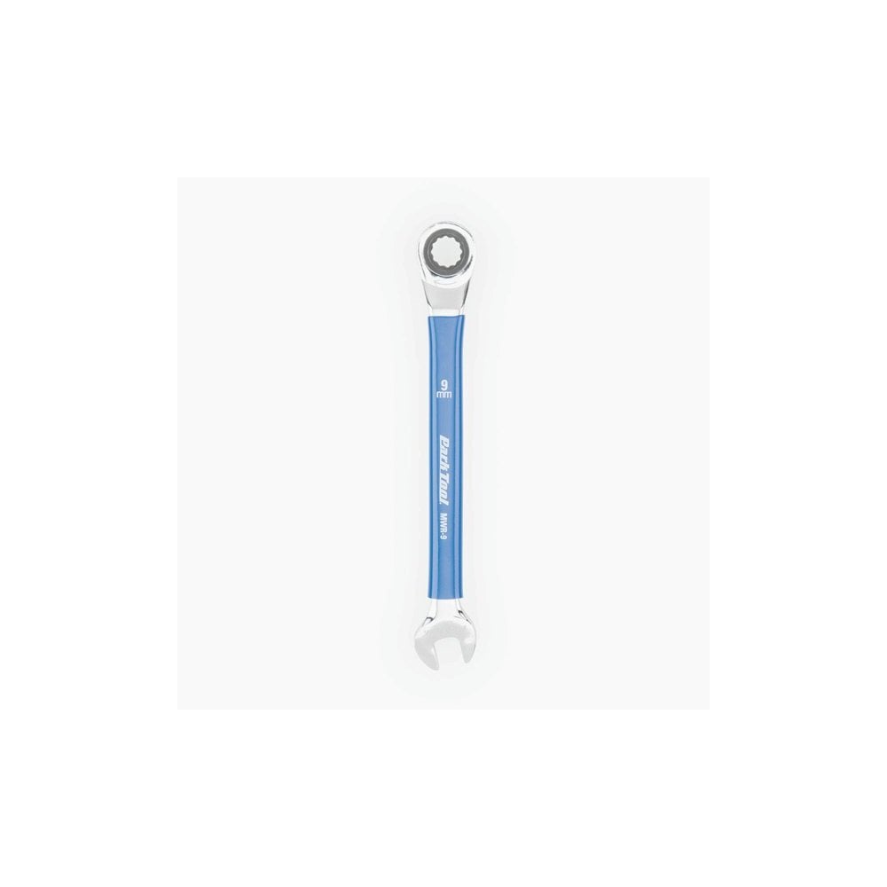 Park Tool MWR-9 9mm ratcheting metric wrench with two-way ratchet and open end, ideal for workshop bike maintenance.