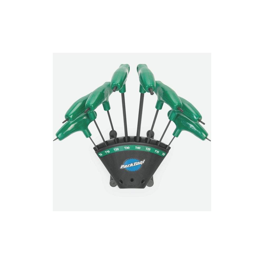 Park Tool PH-T1.2 P-Handled Torx driver set with holder, ergonomic workshop tools for precise tightening and loosening.
