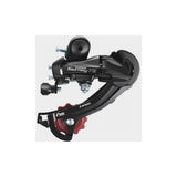 Shimano Tourney TY RD-TZ500 6-speed MTB rear derailleur, direct-mount bike component, silver with black accents, mounted on bike frame