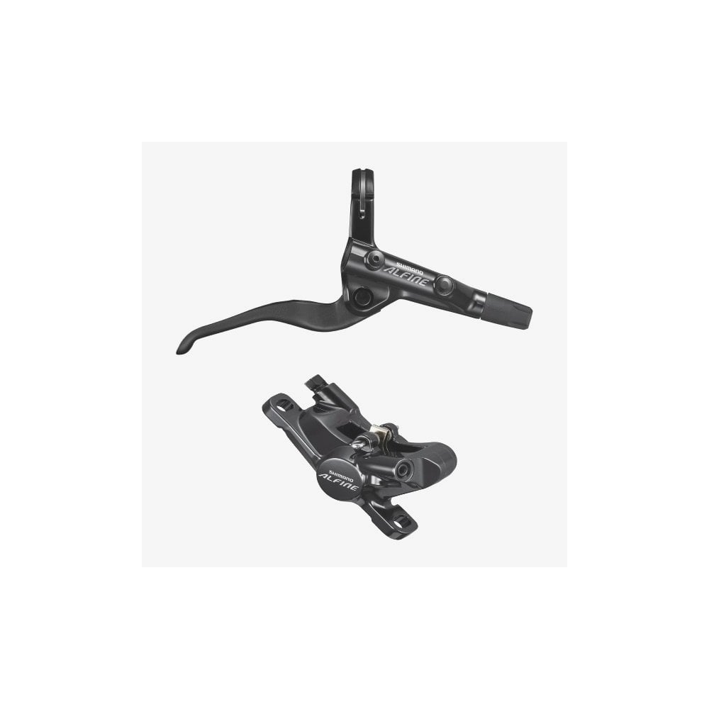 Shimano Alfine hydraulic disc brake lever and post mount caliper in black for right front bike brake system.