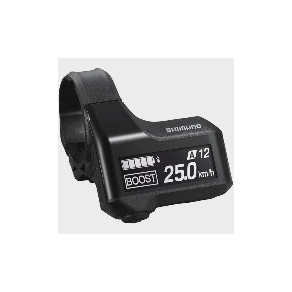Shimano STEPS SC-E7000 cycle computer display mounted on 31.8mm handlebar with digital screen and control buttons.
