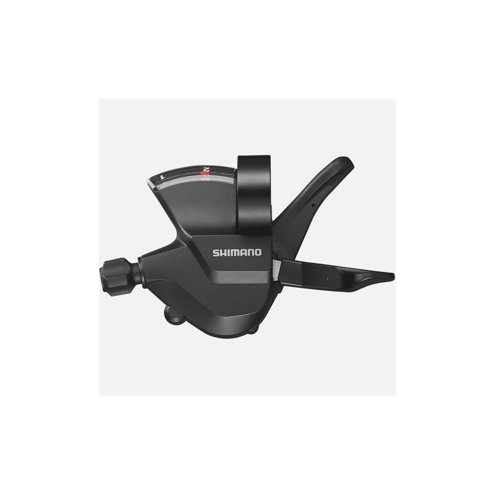 Shimano SL-M315-2L 2-speed left hand shift lever with band-on clamp and cables for bicycle gear shifting.