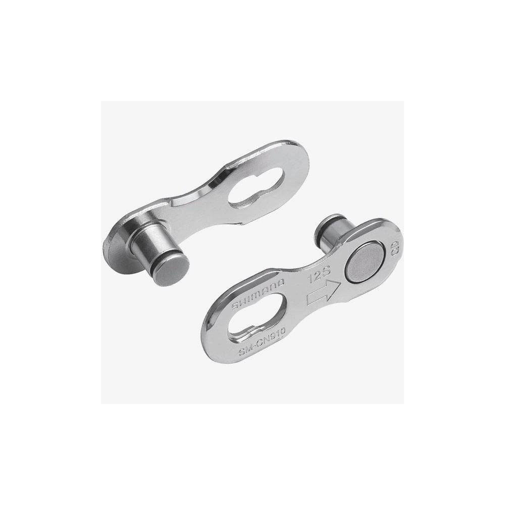 Shimano SM-CN910 quick link for 12-speed Hyperglide+ chains, pack of 2, bicycle chain component for easy link connection.