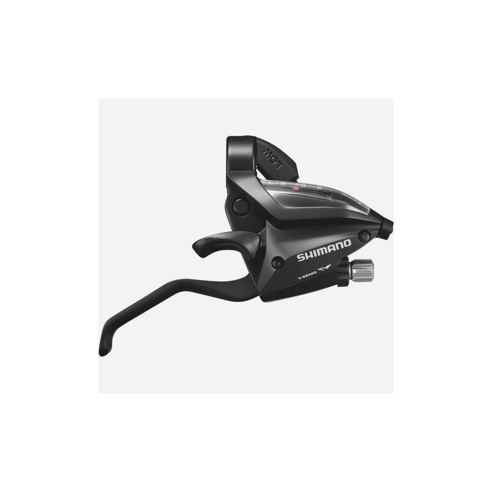 Shimano Altus EZ Fire Plus STI set with 3x7-speed V-brake levers, black components, 2-finger levers for bike shifters.