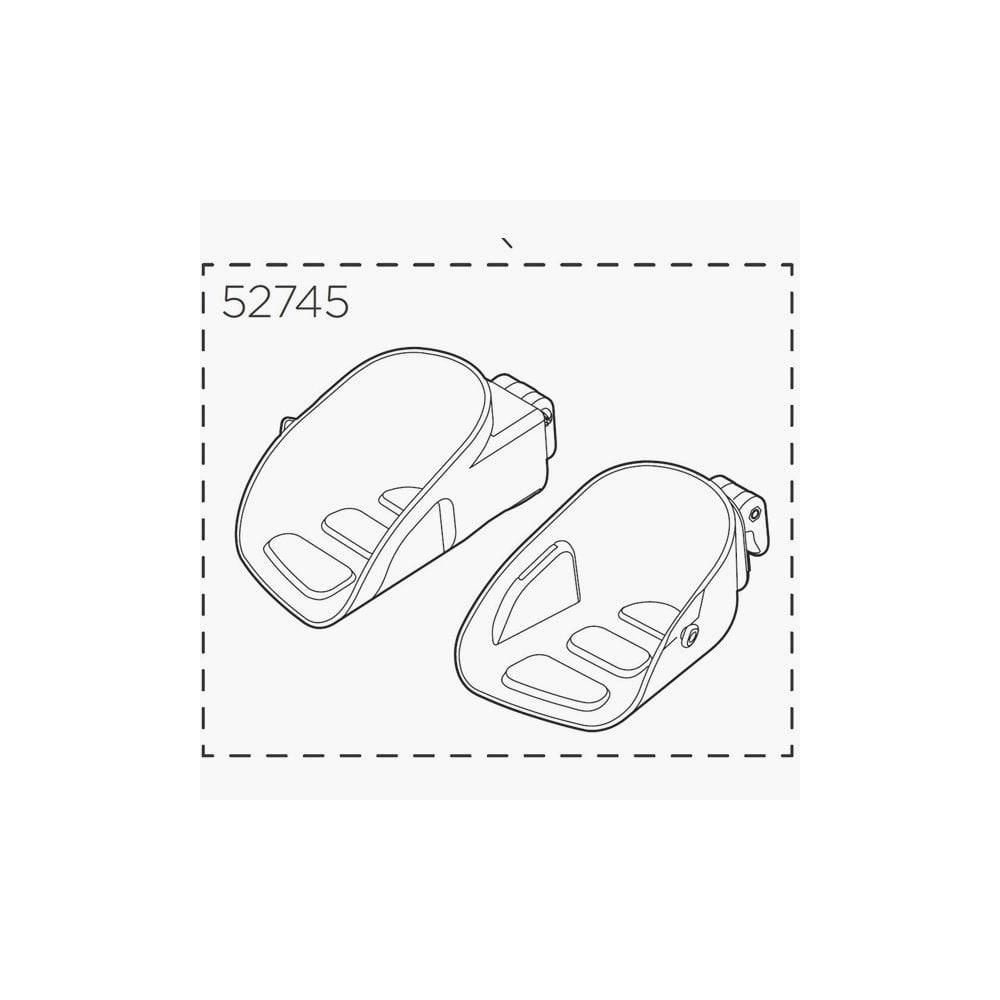 Thule Yepp Maxi footrests for child bike seats, left and right replacement accessories, durable plastic with adjustable straps.