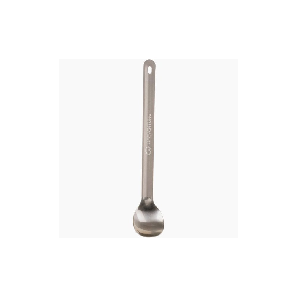 Lifeventure titanium long-handled camping spoon, lightweight and durable outdoor gear accessory, ideal for camping and outdoor cooking.